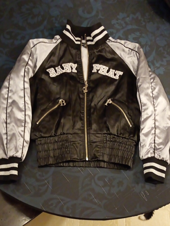 Baby Phat Jackets & Blazers - Baby Phat Y2k-Black and Silver Satin Style Varsity Jacket